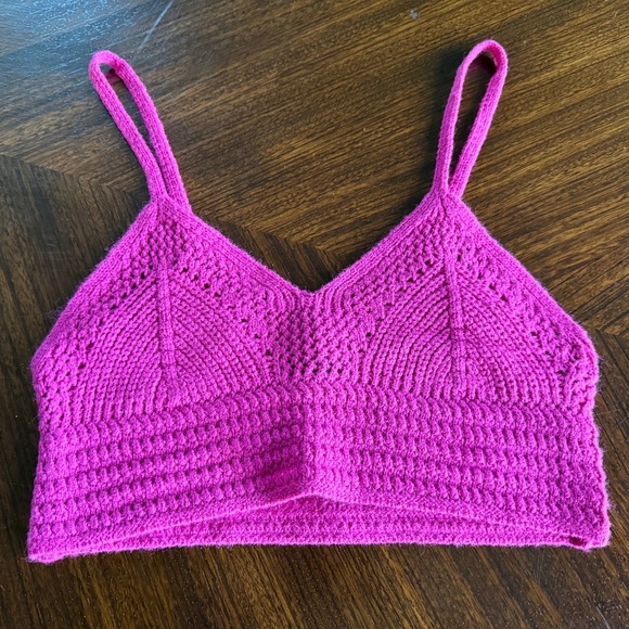 AQUA CROCHET SHORT TANK BRALETTE OS NWOT NOT WORN STUNNING FUCHSIA - Picture 5 of 7